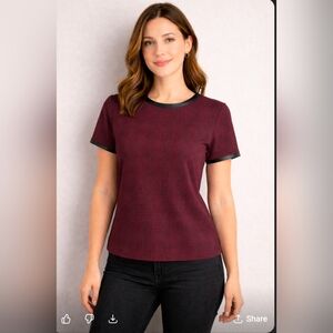 Ann Taylor Dark Red Checkered Short Sleeve Top